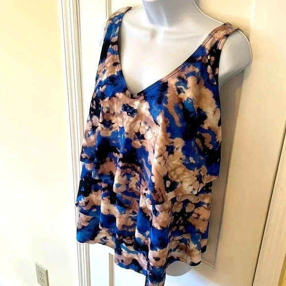 NWT Evans Blue Wave Print Tiered Tankini Swim Top Women’s Size 22 Bathing Bra - Picture 3 of 17